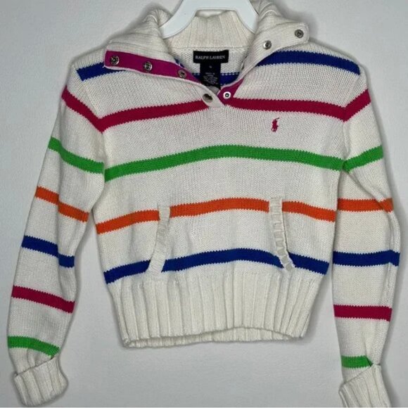 Ralph Lauren Girls' Long Sleeve Kangaroo Pockets Striped Sweater Size 6 - Picture 1 of 4